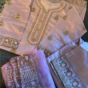 Elegant Pink Embroidered Traditional Outfit